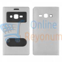 Samsung Galaxy J1 Darbeye Dayanıklı Pencereli Kapaklı Kılıf